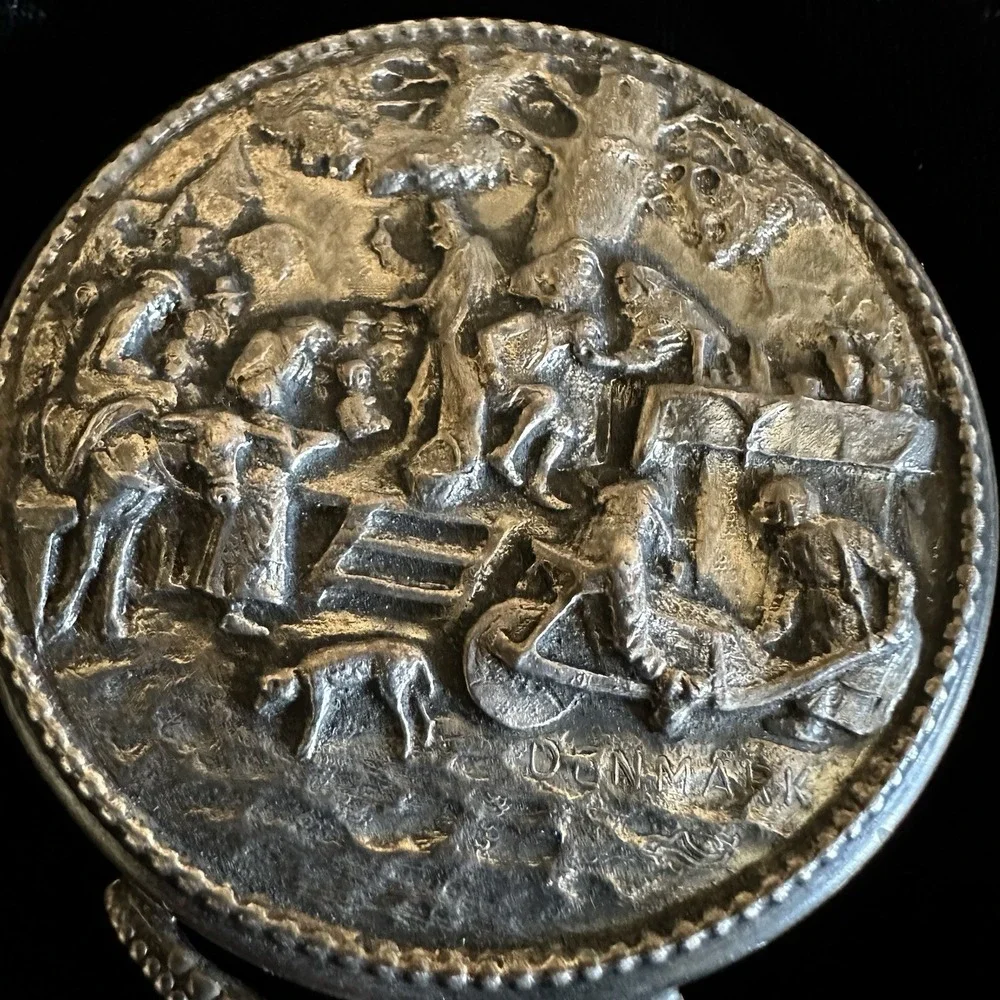Vintage Small Repousse Silverplate Hand Mirror Hans Jensen Denmark Art Nouveau